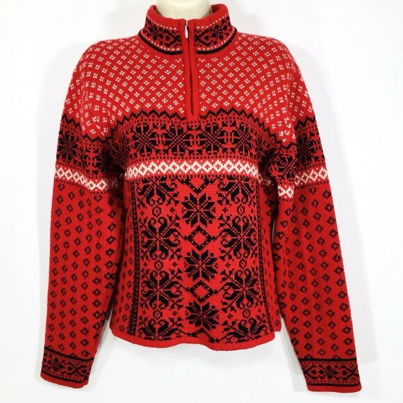Obermeyer 1947 Signature Wool Blend 1/4 Zip Sweater Sz L Nordic Cozy Snowflakes - Picture 1 of 10